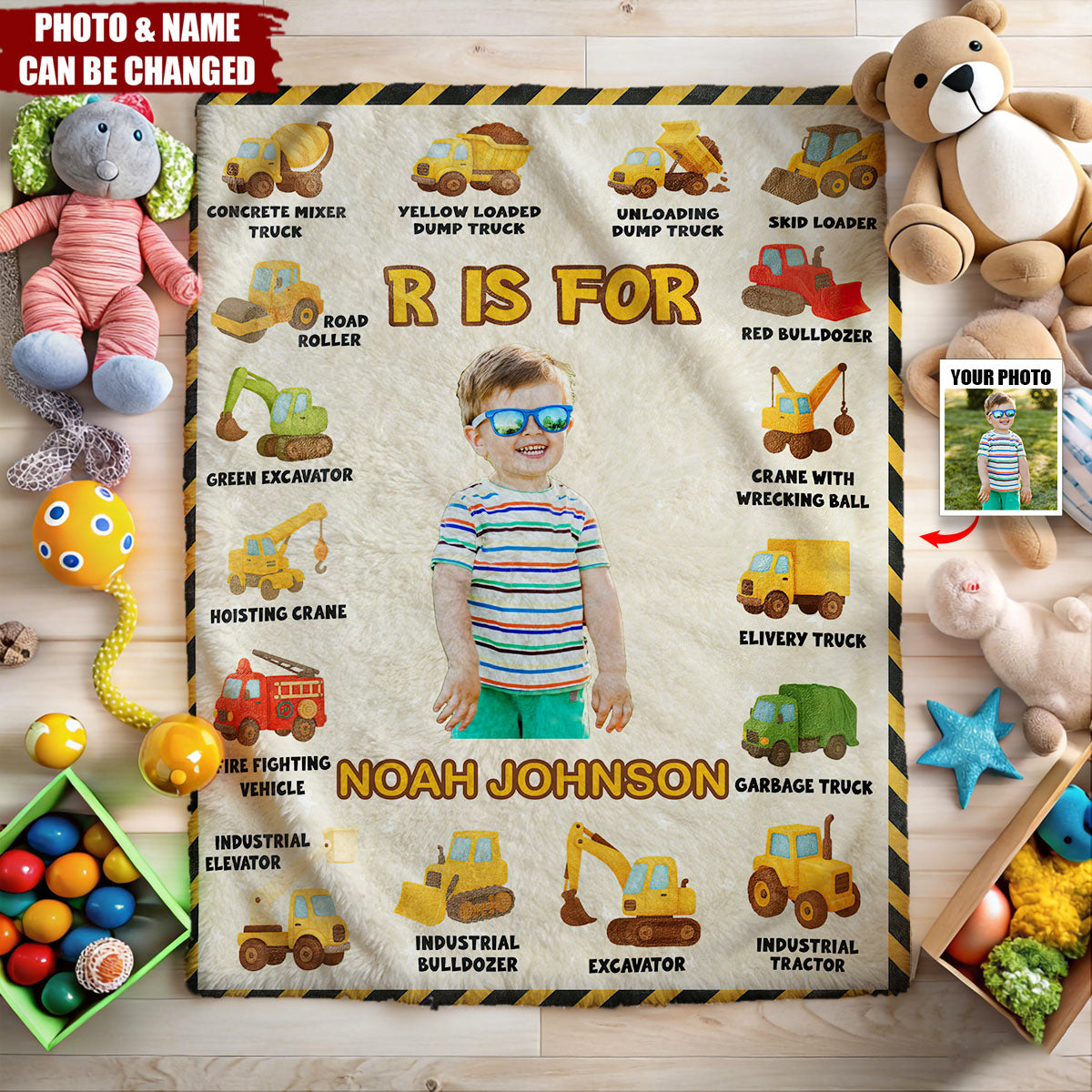 Custom Photo Personalized Vehicle Construction Blanket - Gift For Truck Lover, Excavator Lover