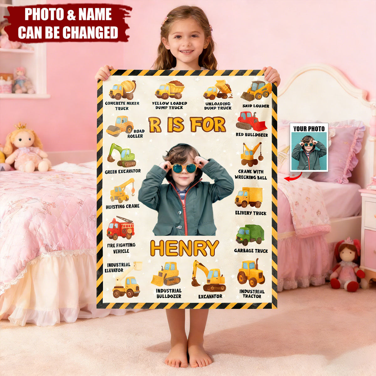 Custom Photo Personalized Vehicle Construction Blanket - Gift For Truck Lover, Excavator Lover