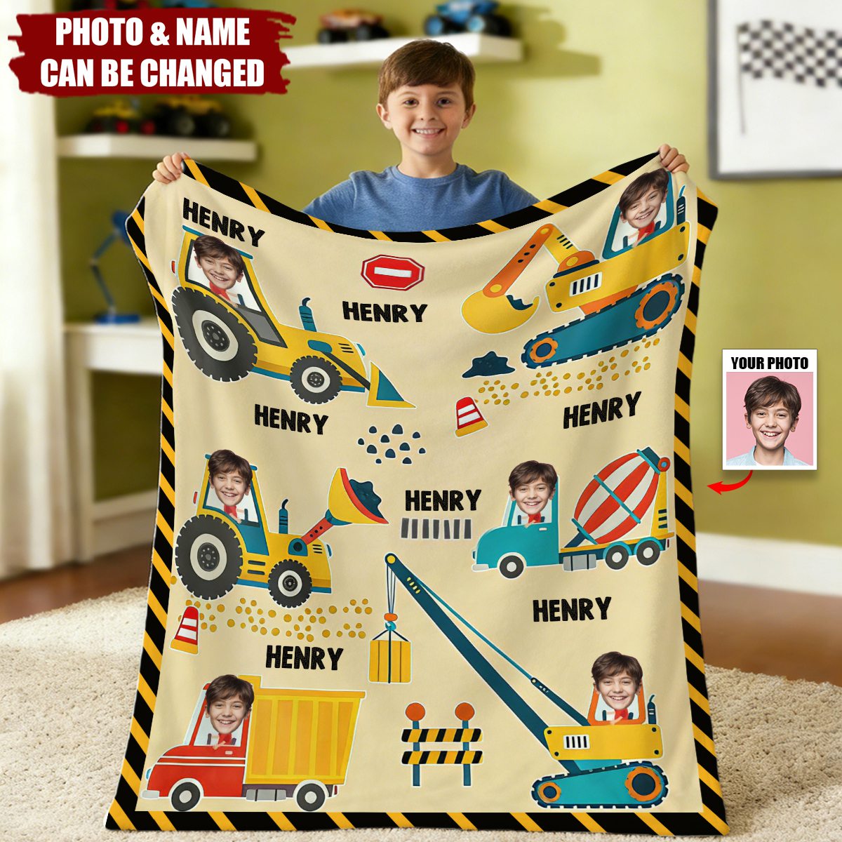 Custom Photo Dump Truck Personalized Kids Construction Machine Blanket