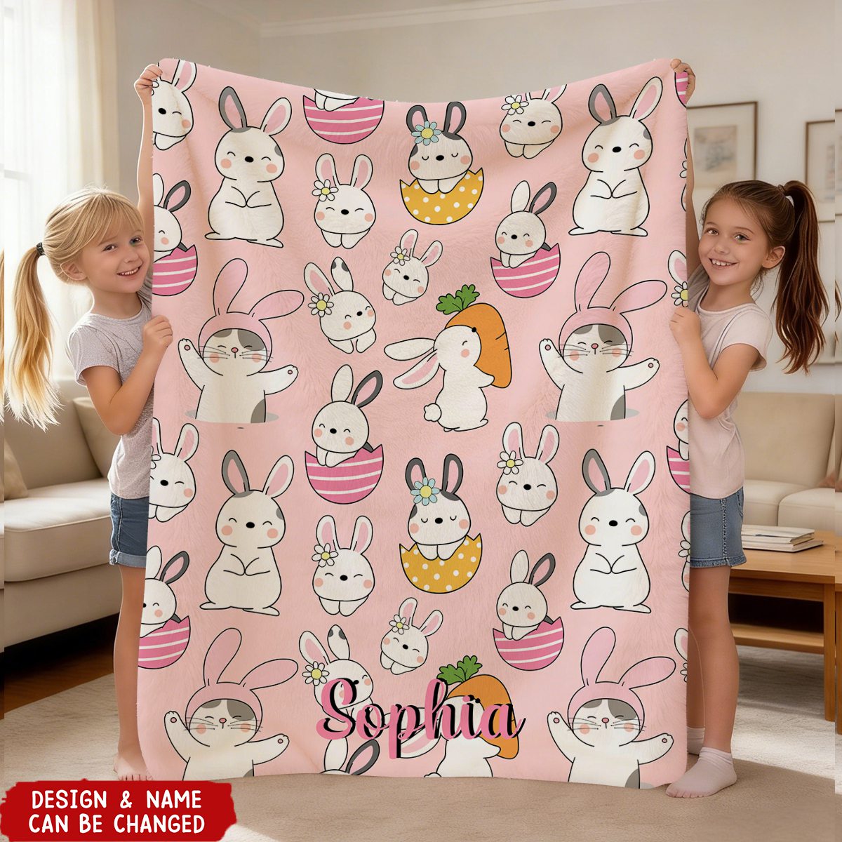 Cute Bunnies, Warm Memories Personalized Bunny Print Easter Kids Blanket