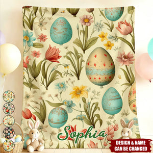 Personalized Easter Floral Egg Print Kids Blanket