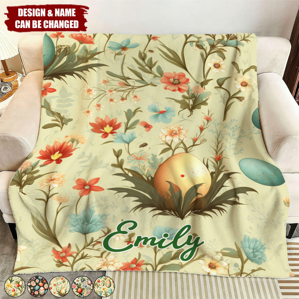 Personalized Easter Floral Egg Print Kids Blanket