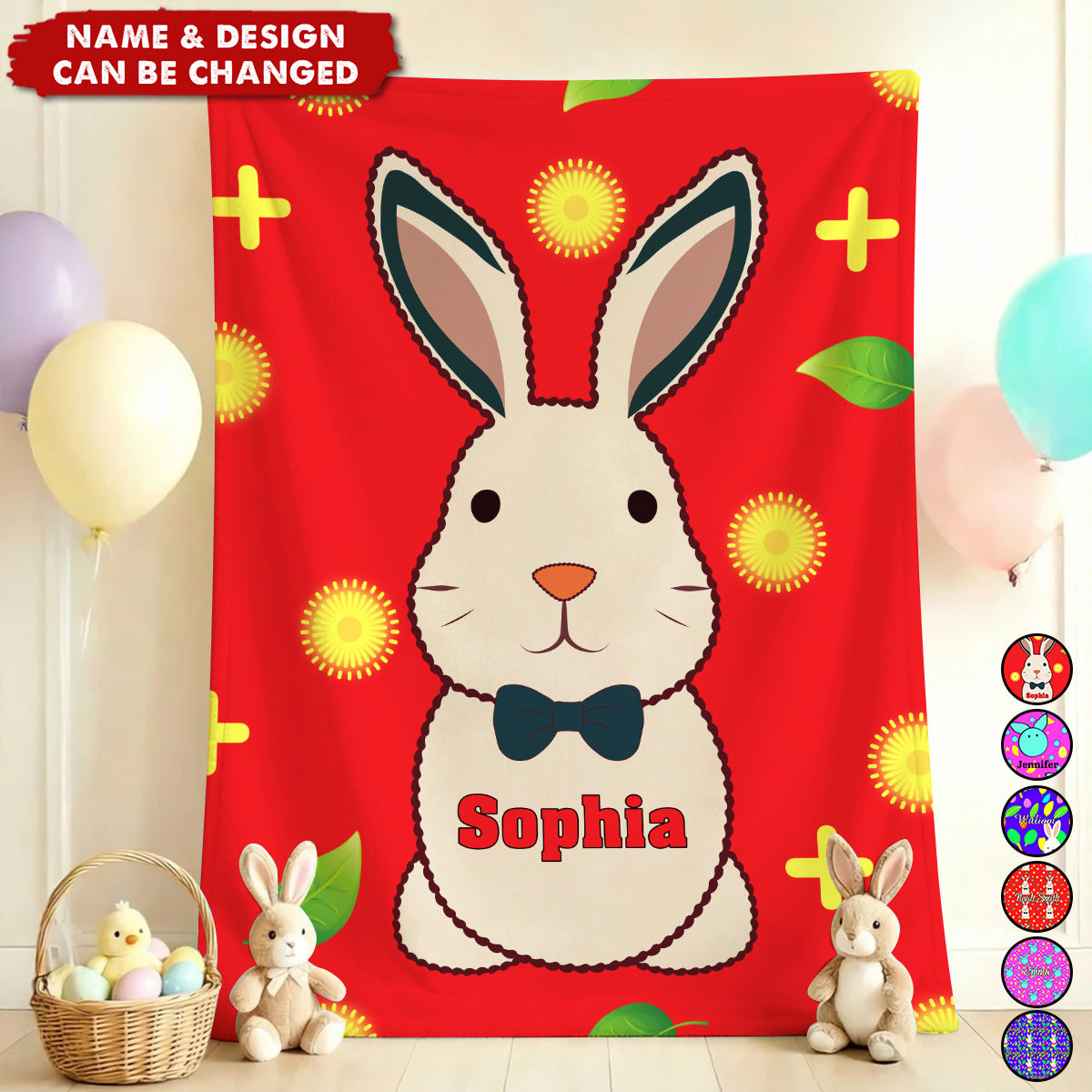Cute Cartoon Bunny Personalized Kids Easter Blanket