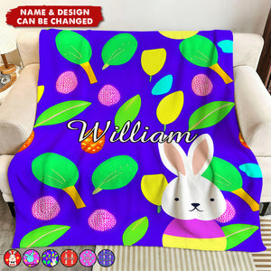 Cute Cartoon Bunny Personalized Kids Easter Blanket