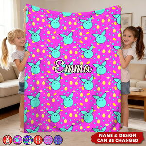 Cute Cartoon Bunny Personalized Kids Easter Blanket