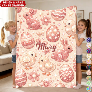 Cute Cartoon Bunny & Egg Patterns Personalized Kids Easter Blanket