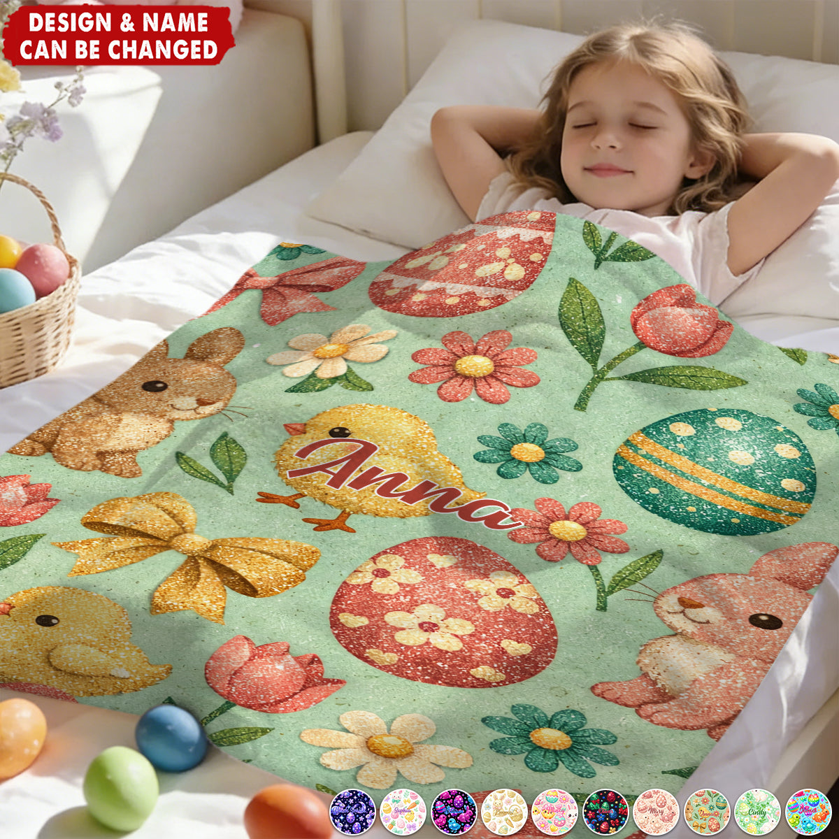 Cute Cartoon Bunny & Egg Patterns Personalized Kids Easter Blanket