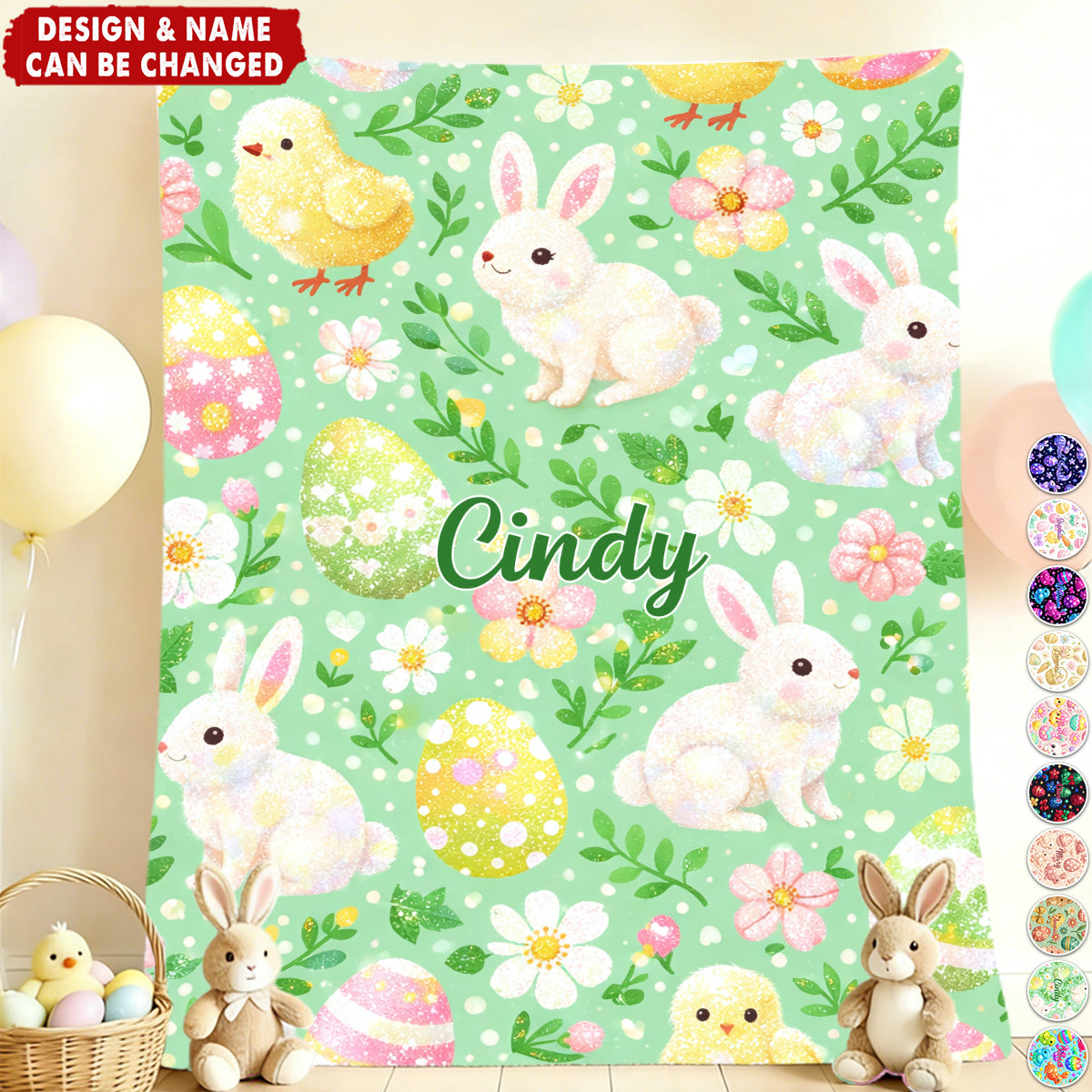 Cute Cartoon Bunny & Egg Patterns Personalized Kids Easter Blanket