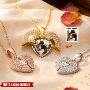 Personalized Cubic Zircon Pave Photo Heart Locket Necklace