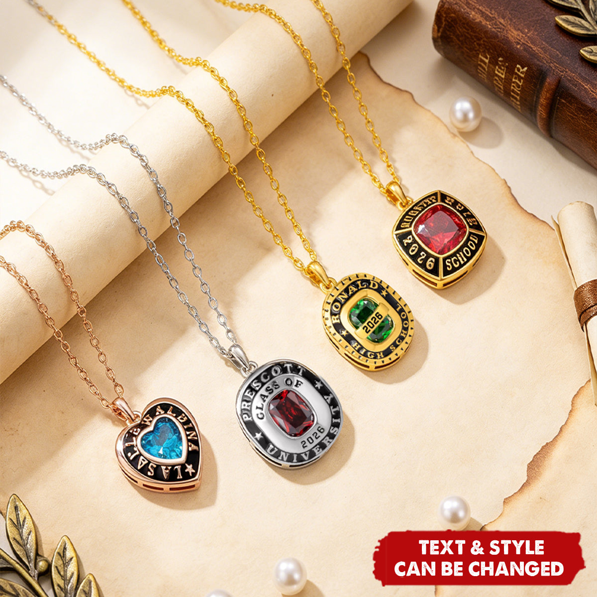 Personalized Birthstone Shield Badge Necklace - Class of 2026 Graduation Gift for Graduates Friends Classmates