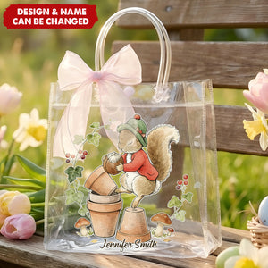 Pink Bow Ribbon Personalized Easter Rabbit Transparent Gift Bag - Easter Party Favors for Family Kids