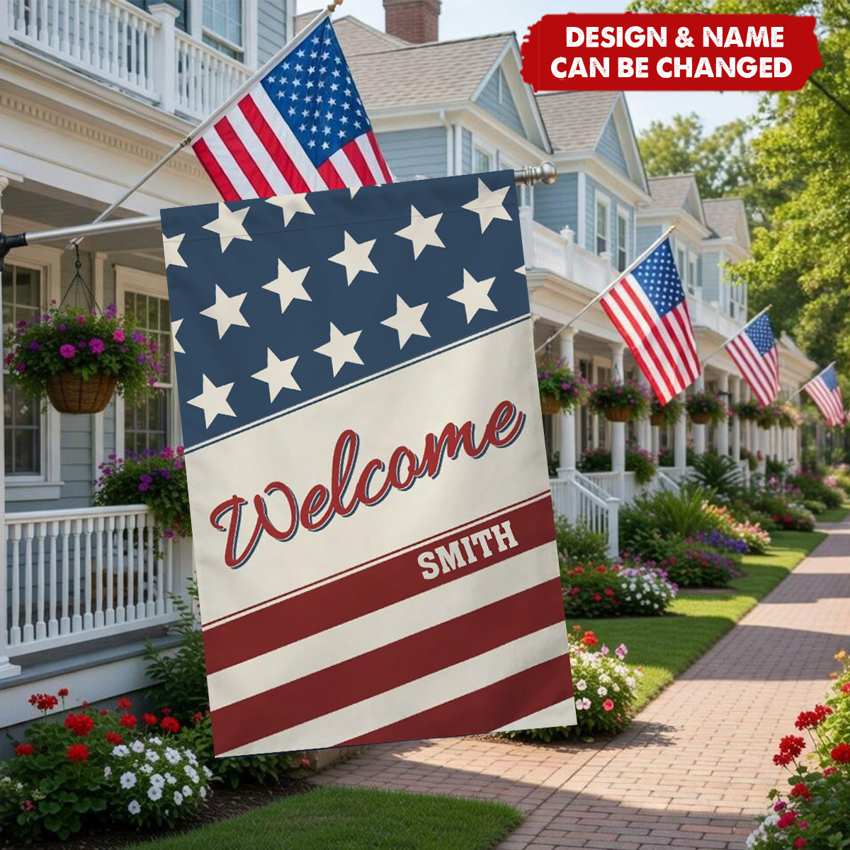 Personalized Name Stars and Stripes Garden Flag Yard Porch Decor Patriotic Independence Day Gift for American