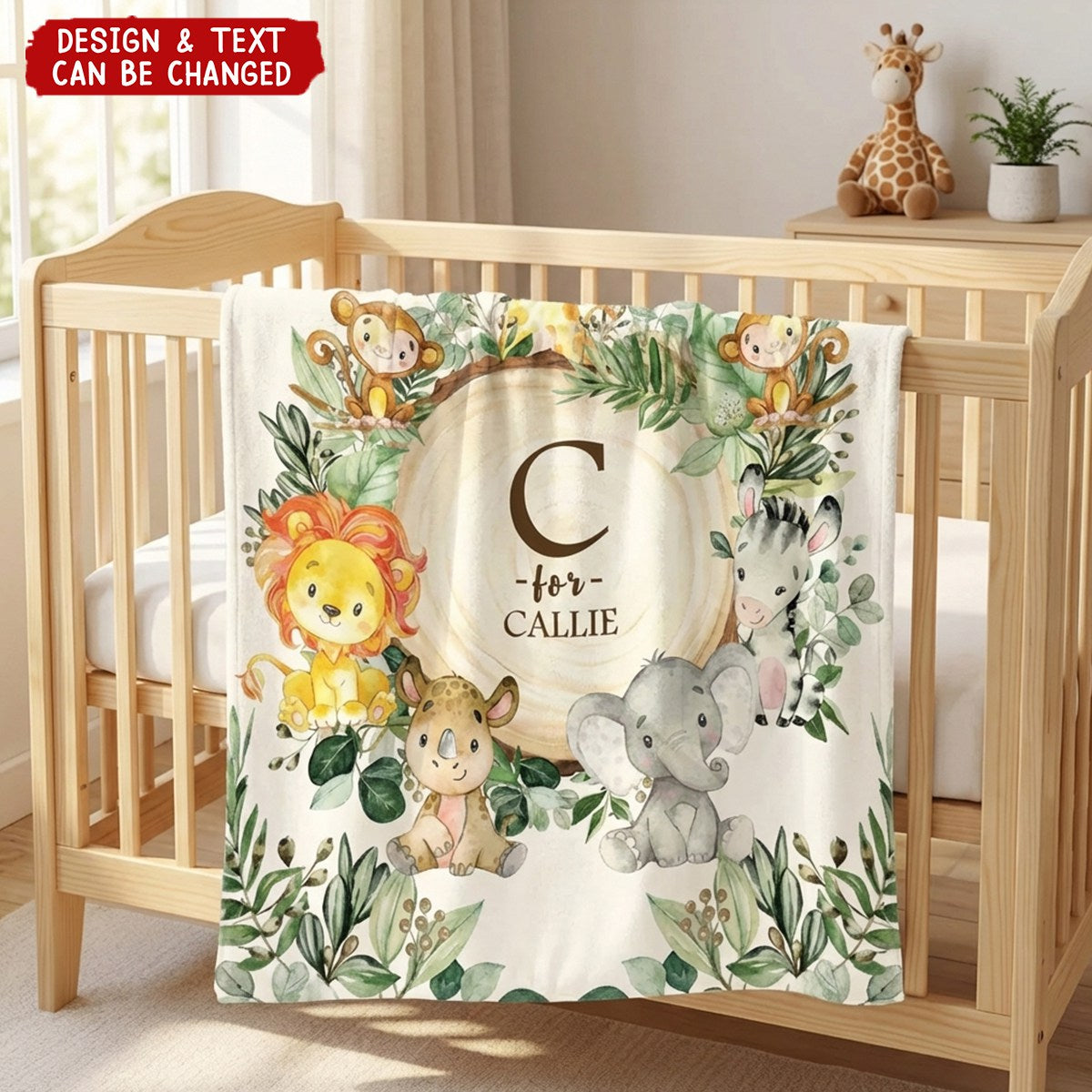 Personalized Cute Cartoon Jungle Animals Soft Throw Blanket - Nursery Room Decor Birthday Baby Shower Gift