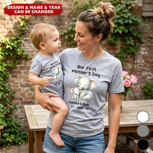 Personalized Cute Bear Bunny Fantasy Baby Bodysuit T-shirt Matching Outfit - First Mother's Day Gift for New Mom Newborn