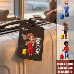 Let The Adventure Begins - Personalized Cartoon Travel Character Name Luggage Tag