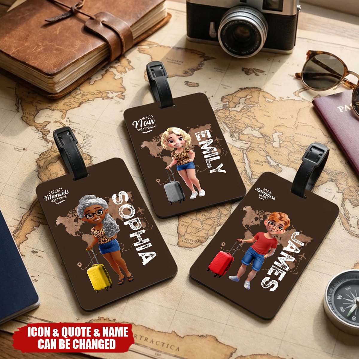 Let The Adventure Begins - Personalized Cartoon Travel Character Name Luggage Tag