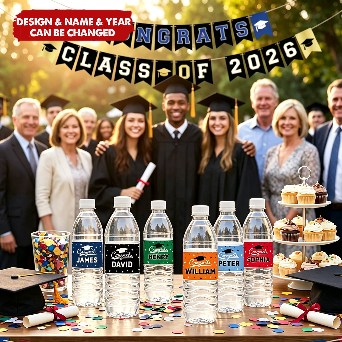Personalized Grad Class of 2026 Set of 20 Waterproof Graduation Water Bottle Labels Stickers - Graduation Party Gift for Graduates
