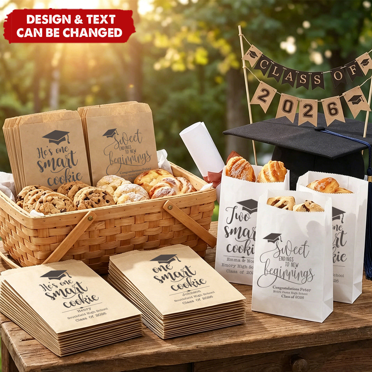 Personalized Grad Cap Smart Cookie Food-Grade Paper Treat Bags Set of 20 Graduation Party Favors Gift