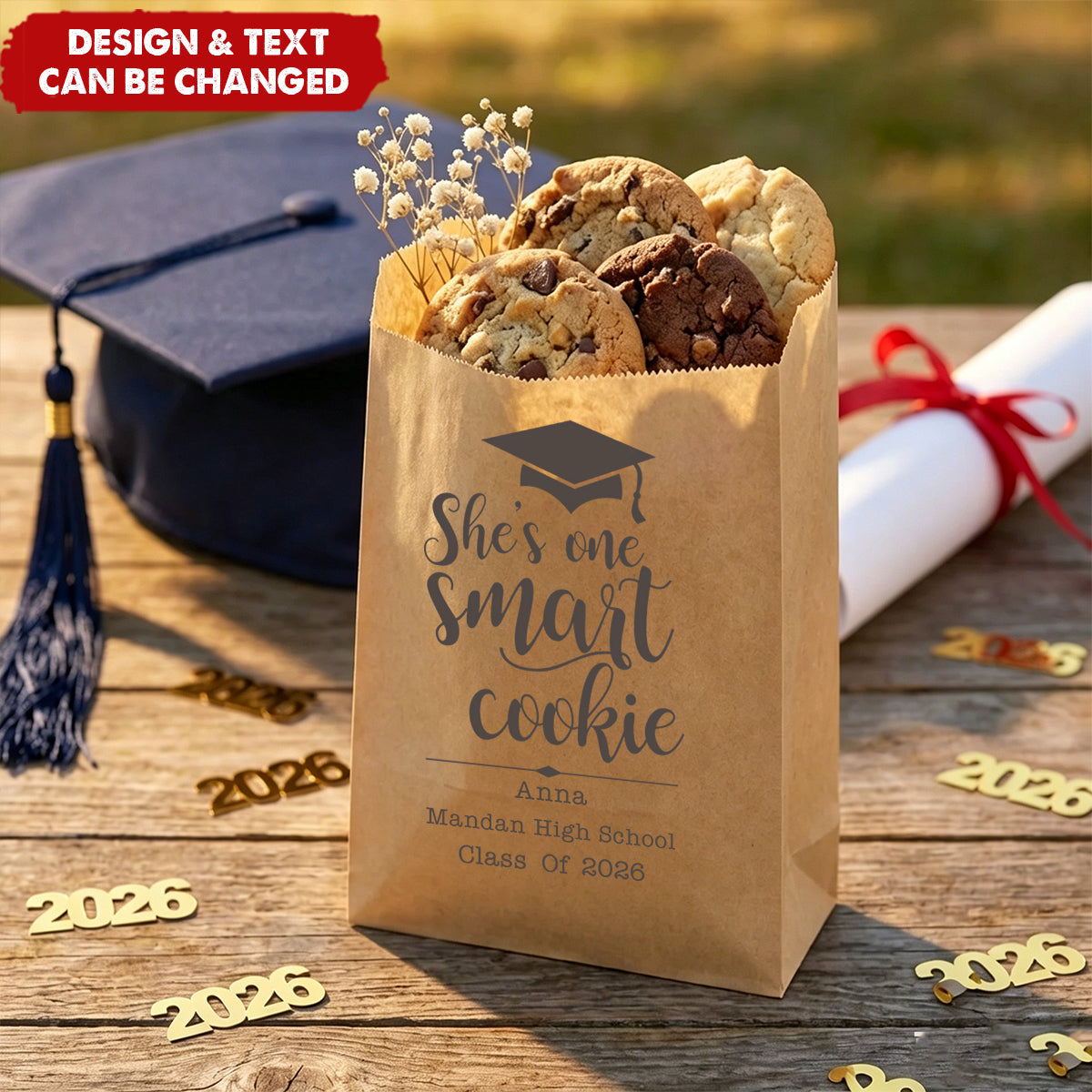 Personalized Grad Cap Smart Cookie Food-Grade Paper Treat Bags Set of 20 Graduation Party Favors Gift