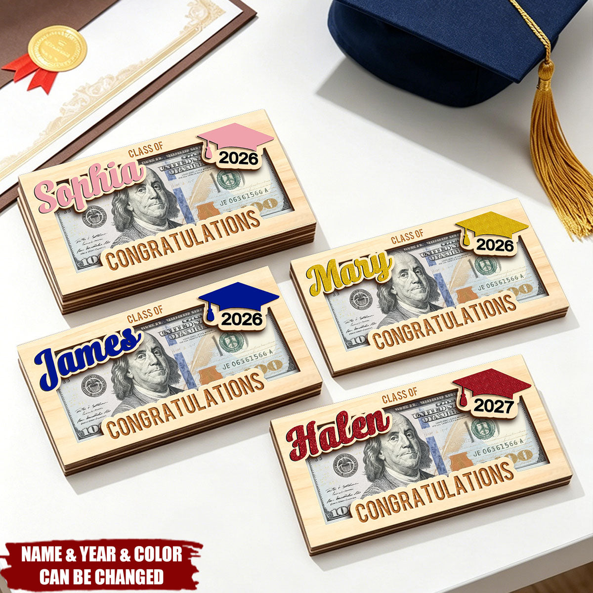 Personalized Congratulations Class of Graduation Wooden Money Holder - Graduation Party Gift for Graduates