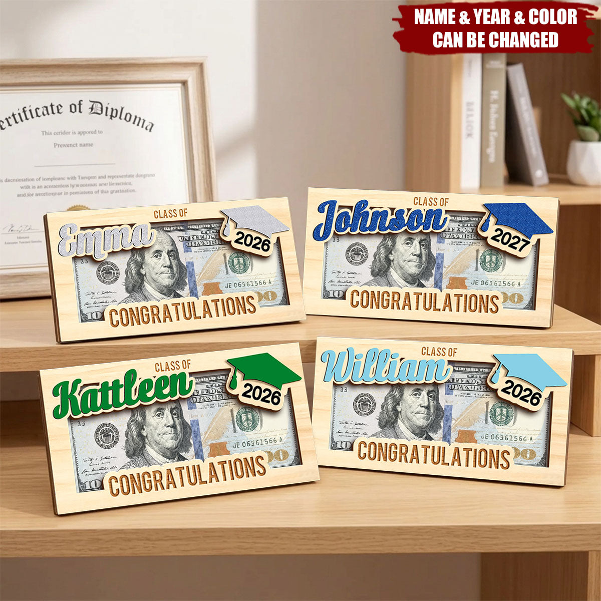 Personalized Congratulations Class of Graduation Wooden Money Holder - Graduation Party Gift for Graduates