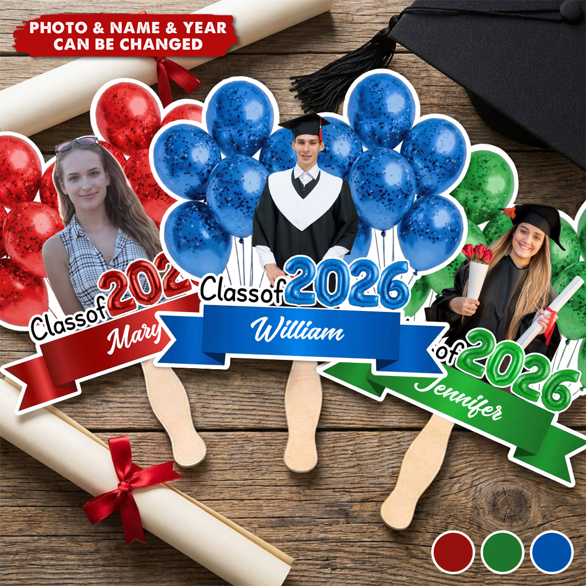 Personalized Balloons Ribbon Graduation Photo Fan - Graduation Ceremony Party Gift for Graduates