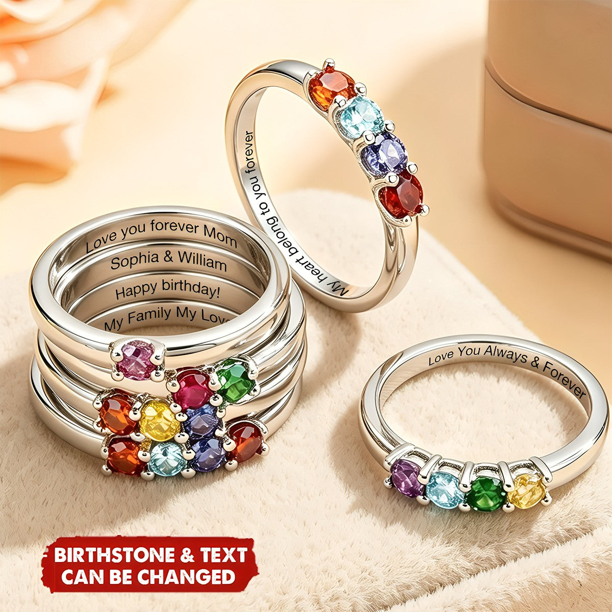 Personalized Elegant 1-8 Birthstones Ring - Birthday Mother's Day Gift for Mom Grandma