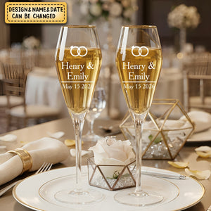 Personalized Monogram Gold Rim Champagne Tulip Glasses Set of 2 Engagement Wedding Anniversary Gift for Newlyweds Couple