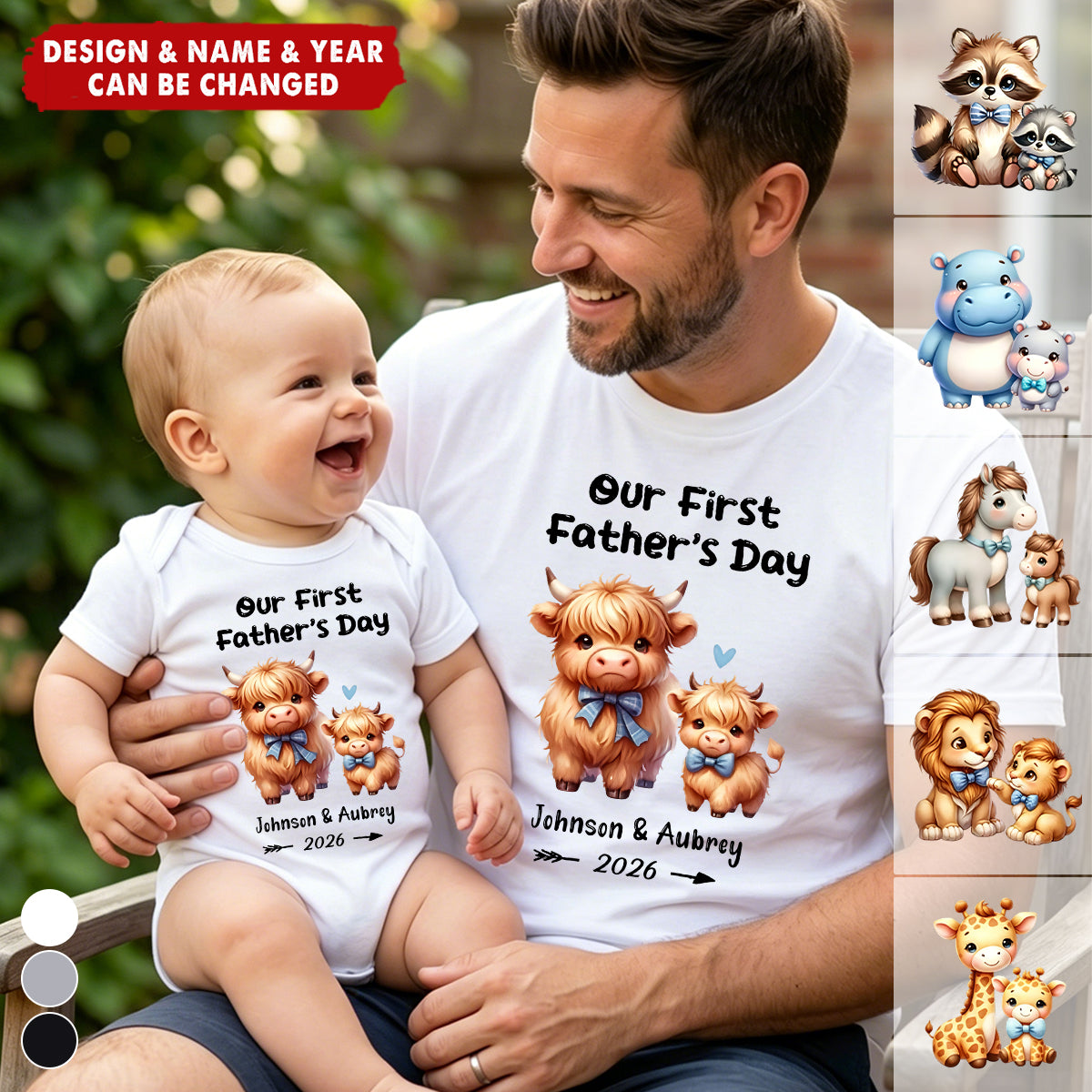 Personalized Cute Bear Our First Father's Day T-shirt Baby Bodysuit - Birthday Gift for Baby Daddy