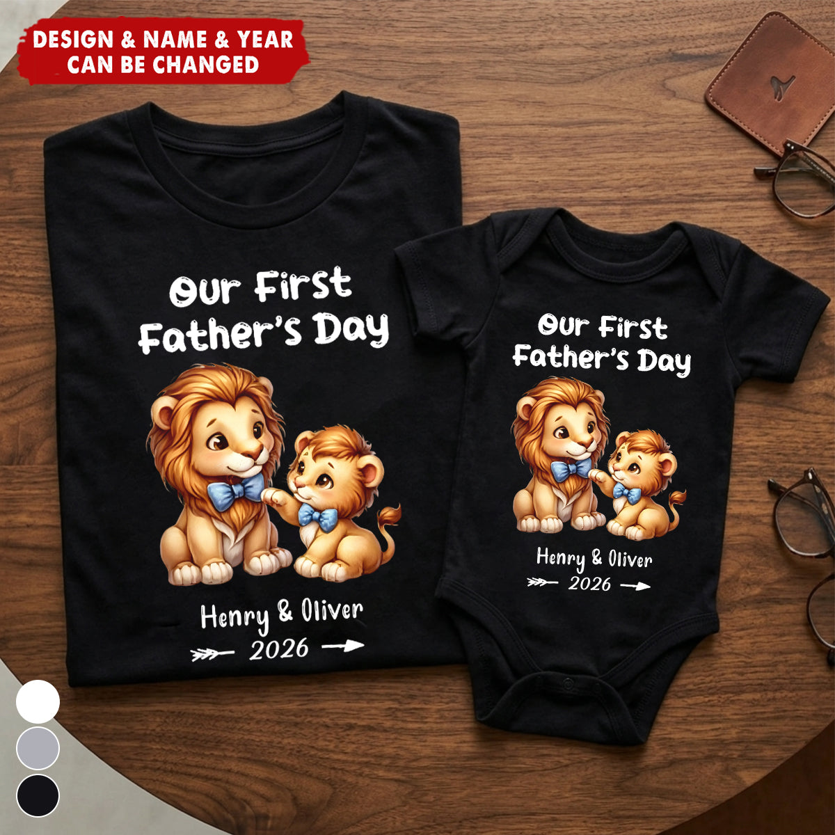 Personalized Cute Bear Our First Father's Day T-shirt Baby Bodysuit - Birthday Gift for Baby Daddy