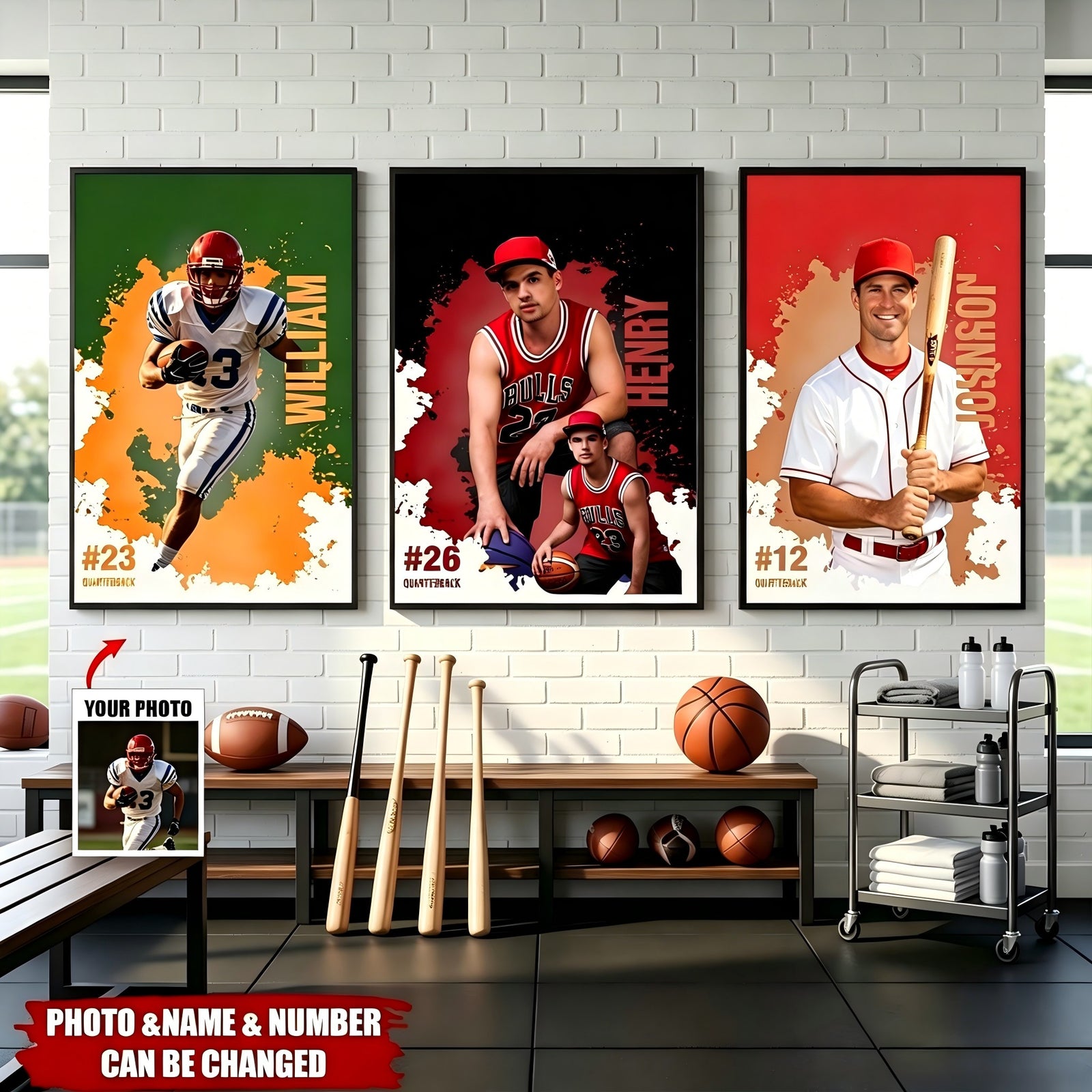 Personalized Athlete Photos Splatter Art Design Canvas Prints Wall Decor Ship Birthday Team Gift for Sports Lover Player