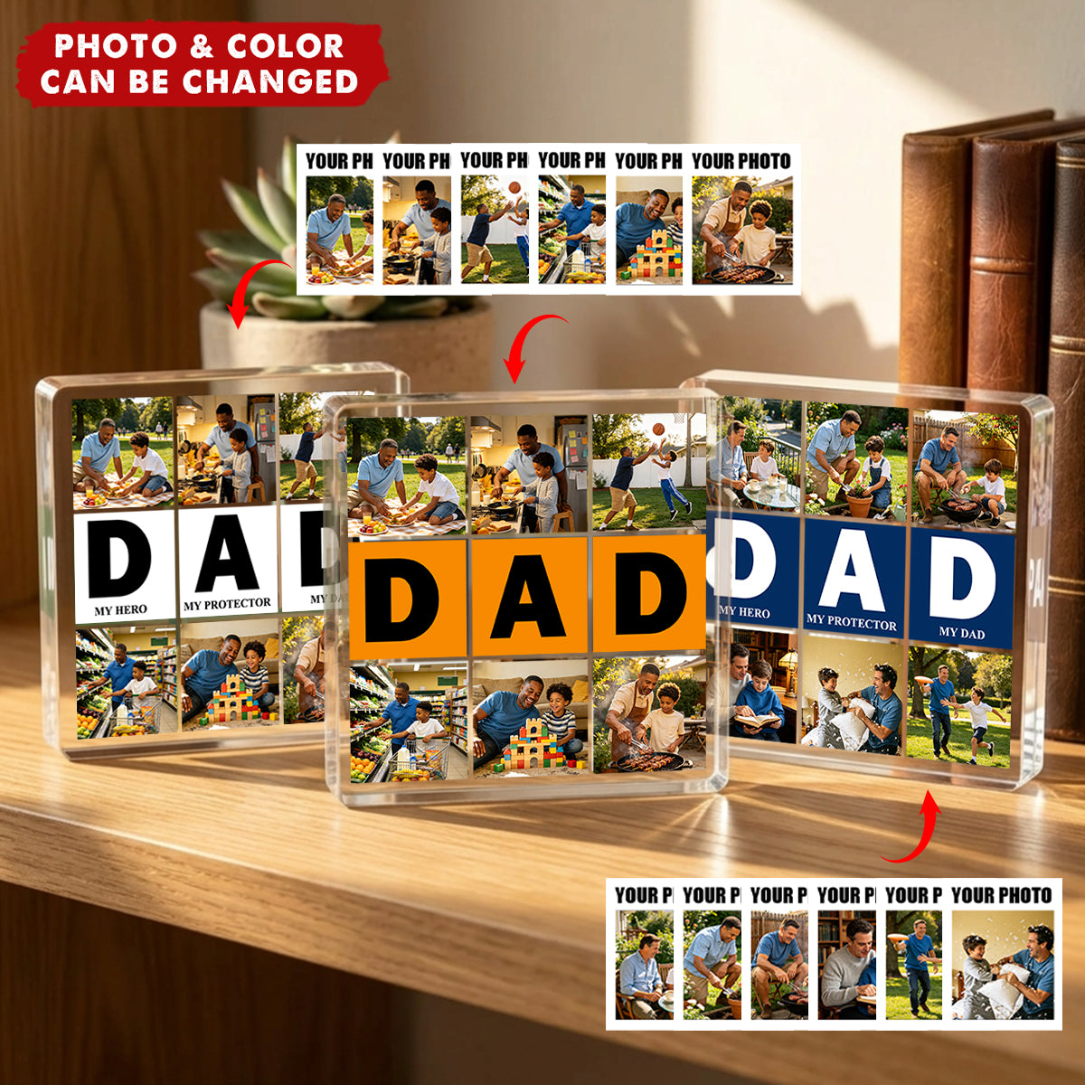 Personalized Dad Nine-Grid 6 Photos Collage Square Acrylic Plaque - Father's Day Birthday Gift for Father