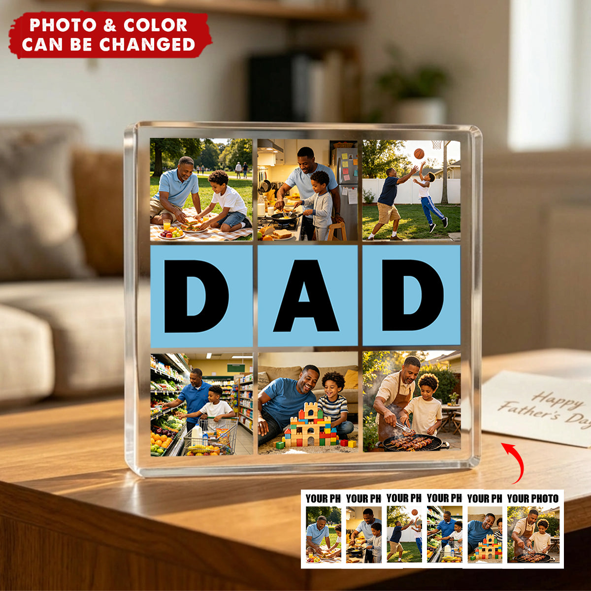 Personalized Dad Nine-Grid 6 Photos Collage Square Acrylic Plaque - Father's Day Birthday Gift for Father
