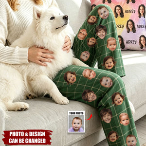 Personalized Multicolor 1-4 Portrait Photos Pants Matching Pajama Set with Drawstring Waist Birthday Gift for Family
