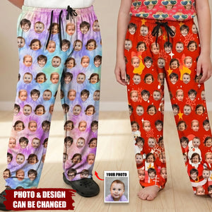 Personalized Multicolor 1-4 Portrait Photos Pants Matching Pajama Set with Drawstring Waist Birthday Gift for Family