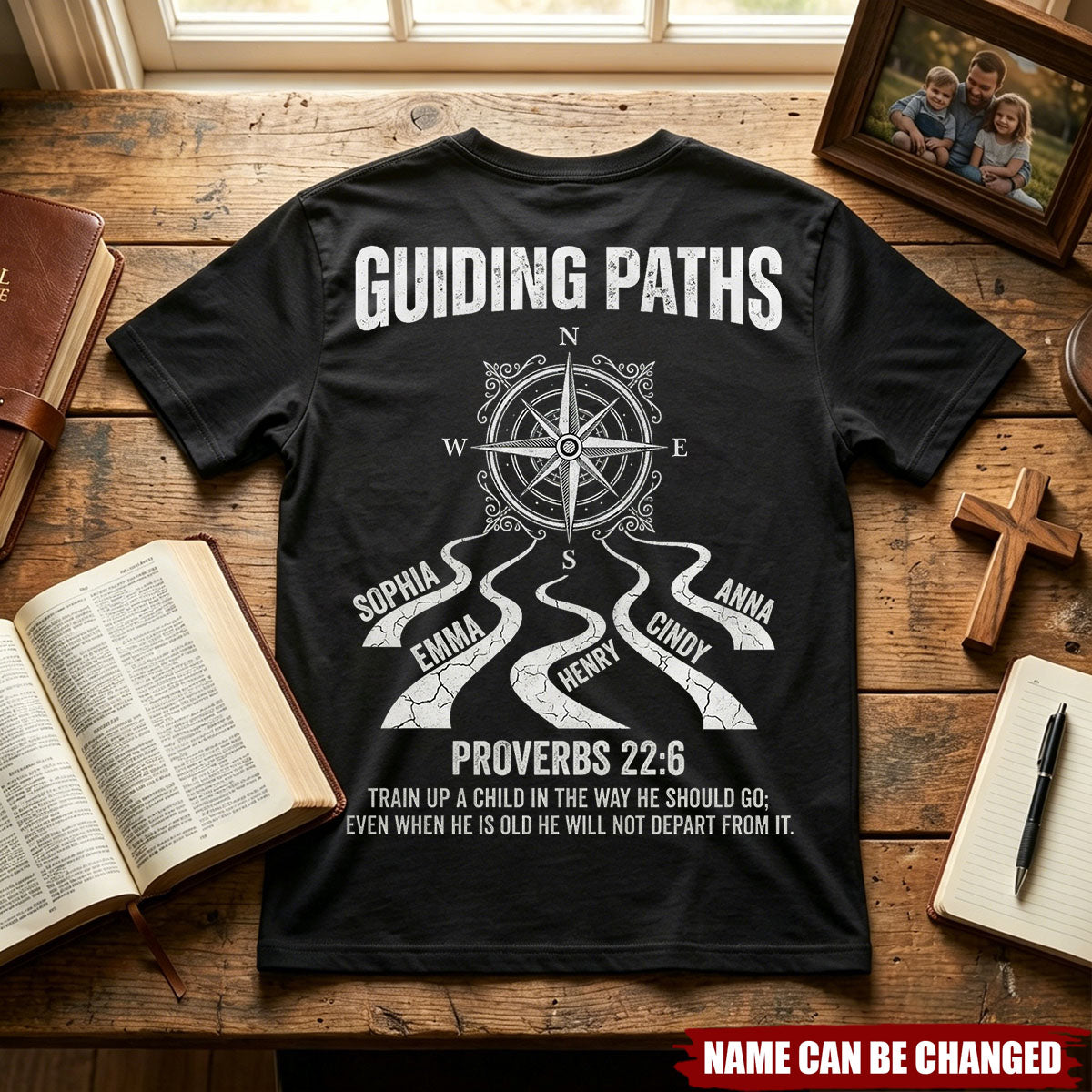 Guiding Paths Christian Father's Day Gift For Dad, Husband With Kids' Names - Personalized Compass Shirt