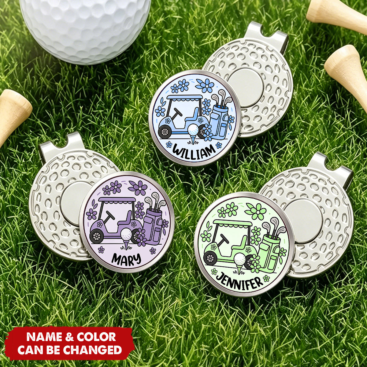 Personalized Name Golf Cart Golf Ball Marker Magnetic Hat Clip Gift for Golf Player & Lover