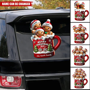Gingerbread Family In Hot Cocoa Christmas Decor Personalized Decal
