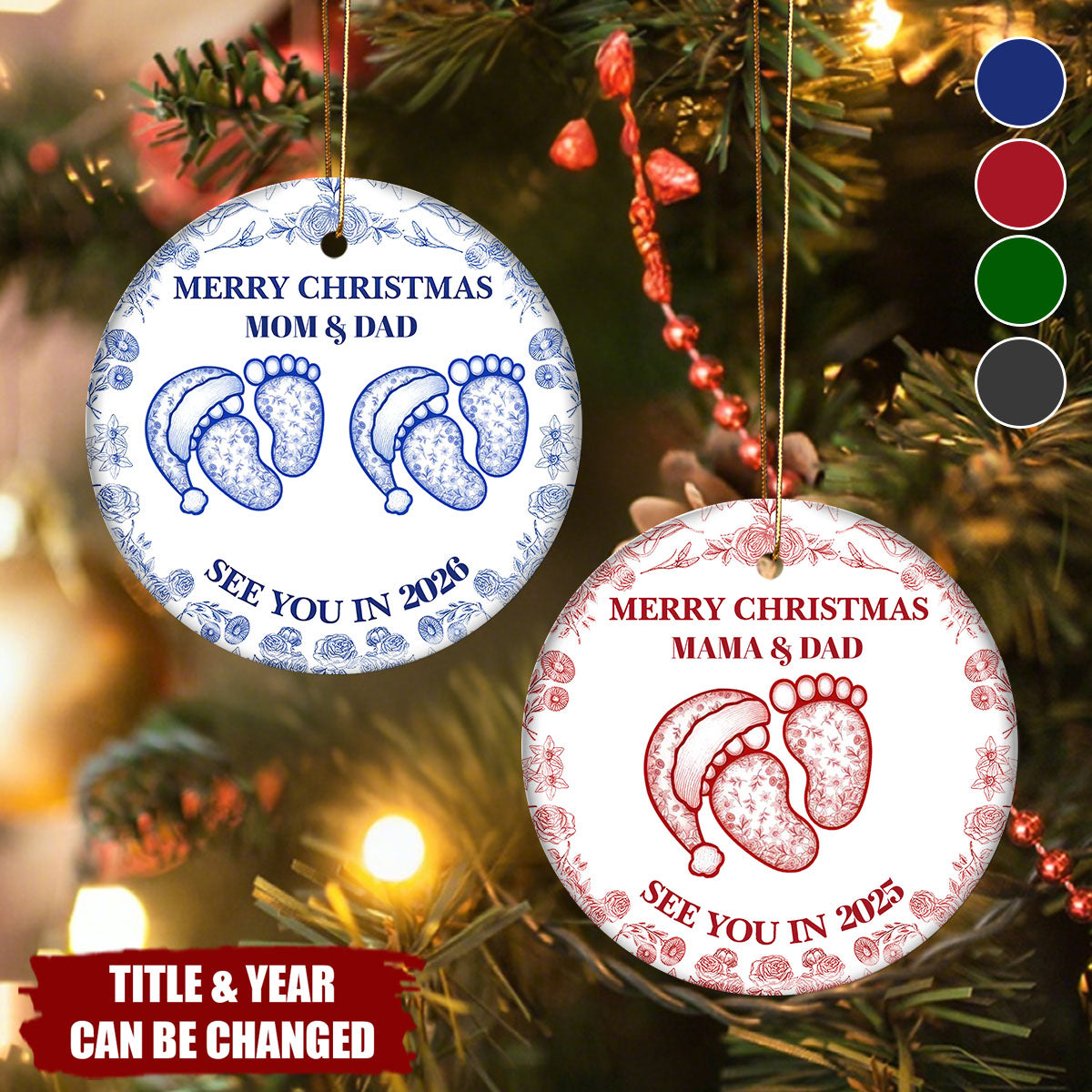 Baby Expecting See You In 2026 Toile Pattern - Personalized Circle Ceramic Ornament