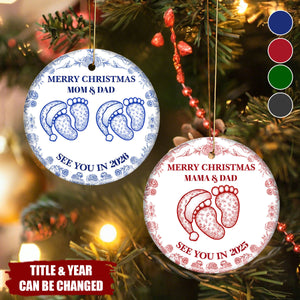 Baby Expecting See You In 2026 Toile Pattern - Personalized Circle Ceramic Ornament