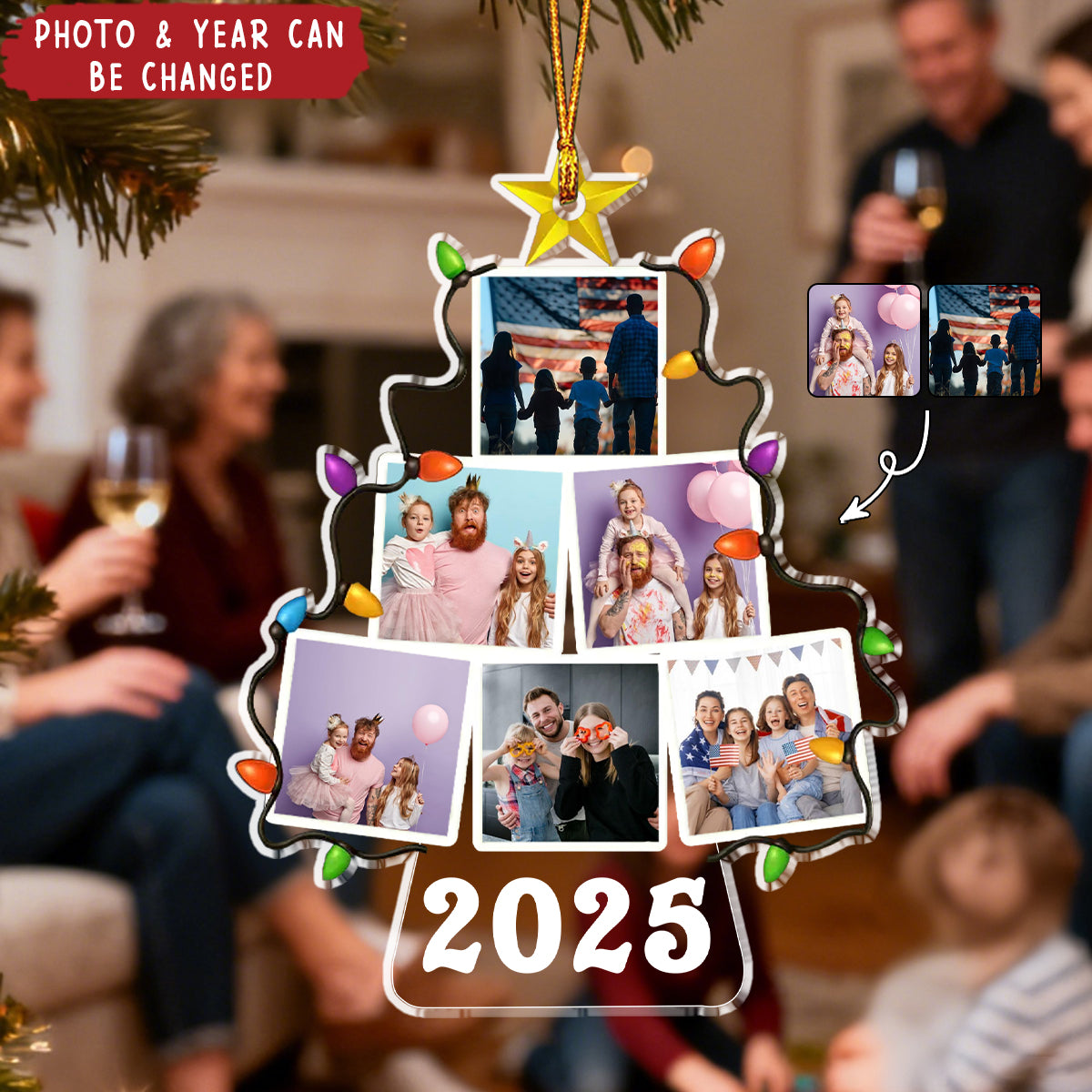 Custom Photo Family Christmas Tree - Personalized Shaped Acrylic Ornament