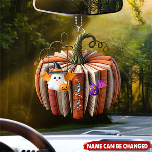 Fall Book Personalized Acrylic Pumpkin Car Ornament - Christmas Thanksgiving Gift