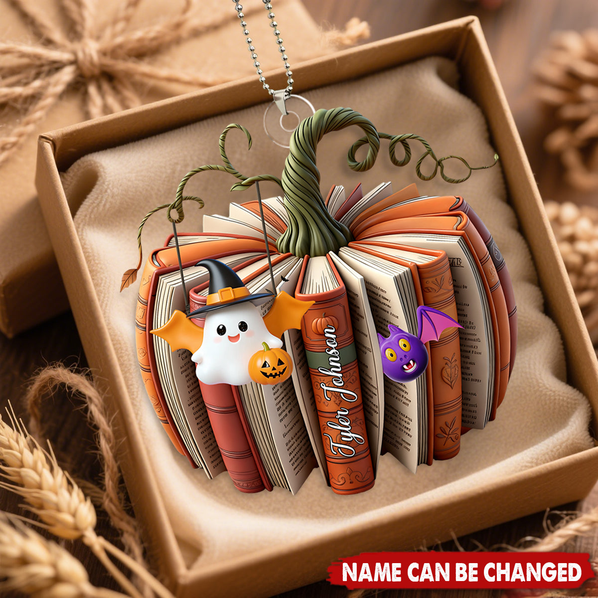 Fall Book Personalized Acrylic Pumpkin Car Ornament - Christmas Thanksgiving Gift