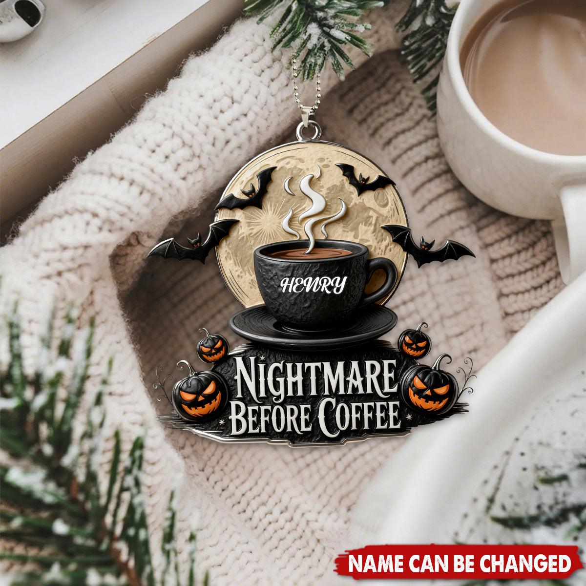 Funny Nightmare Before Coffee Personalized Acrylic Car Ornament