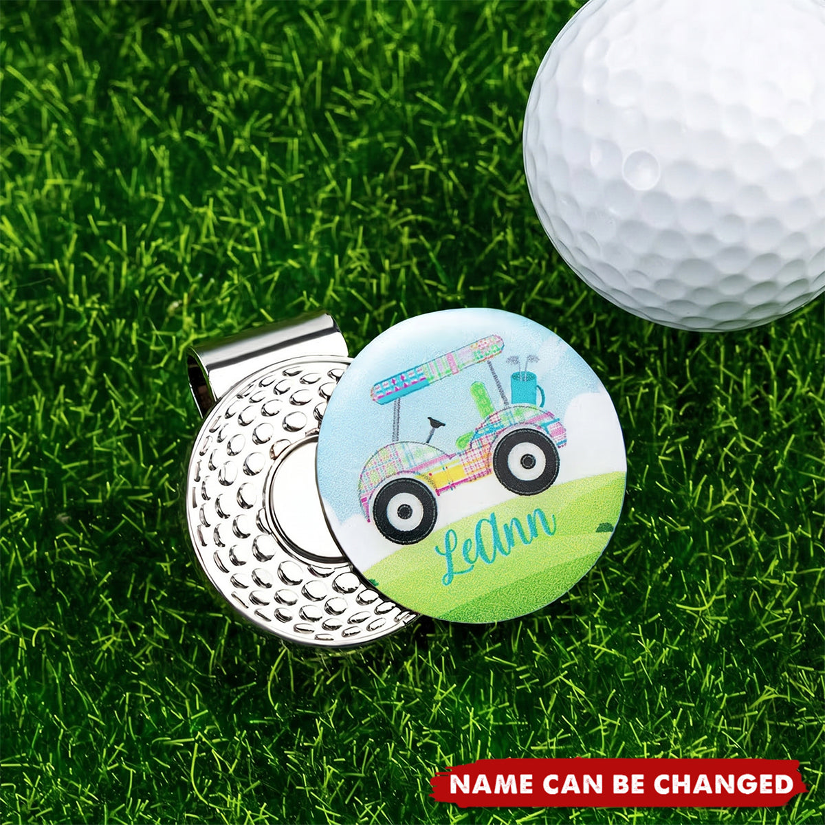 Personalized Colorful Golf Cart Name Golf Ball Marker Magnetic Hat Clip Hat Accessory Ornamental Novelty Badges Birthday Gift for Golfers Sports Lover