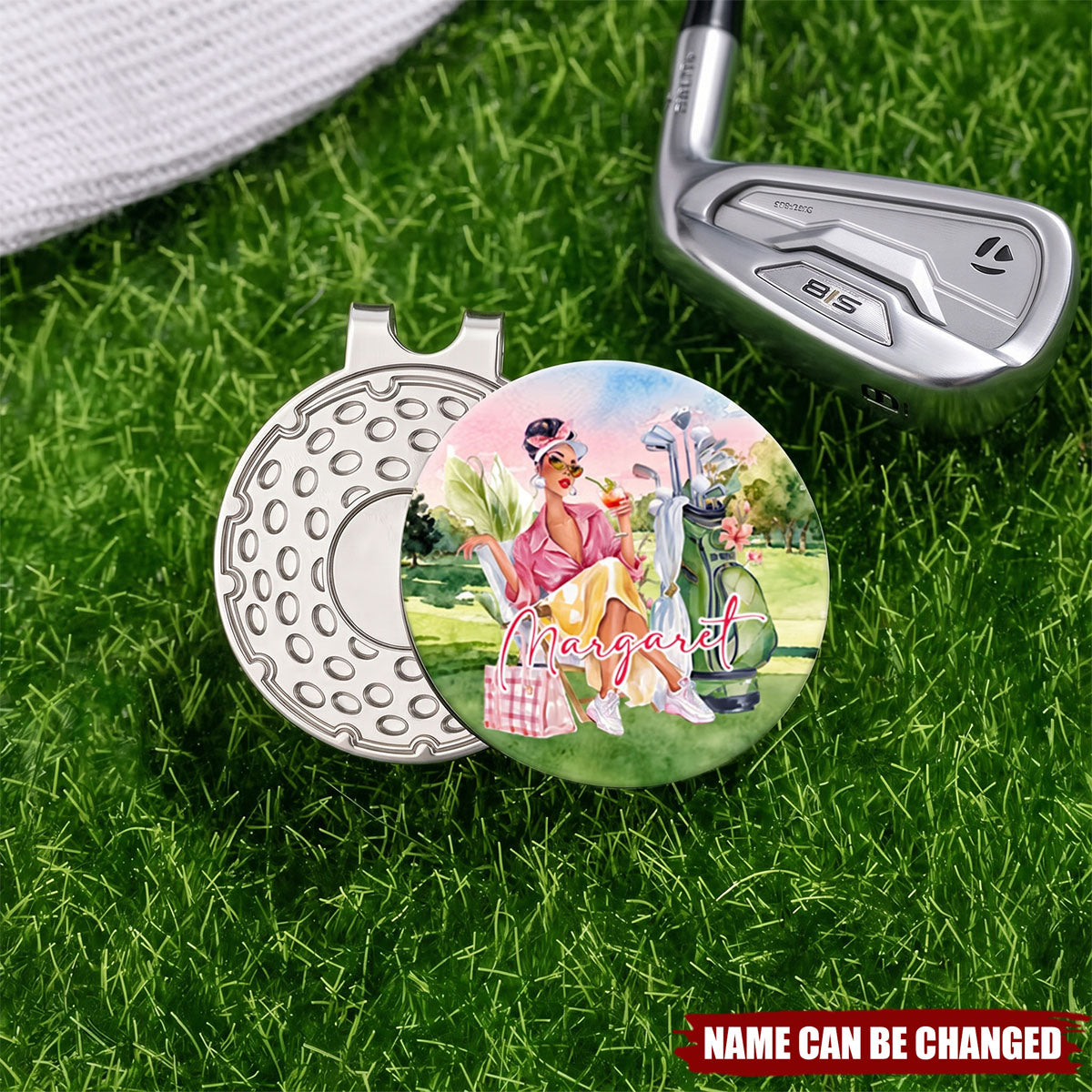 Personalized Cartoon Golf Woman Golf Ball Marker Magnetic Hat Clip with Name Birthday Christmas Gift for Golf Lover
