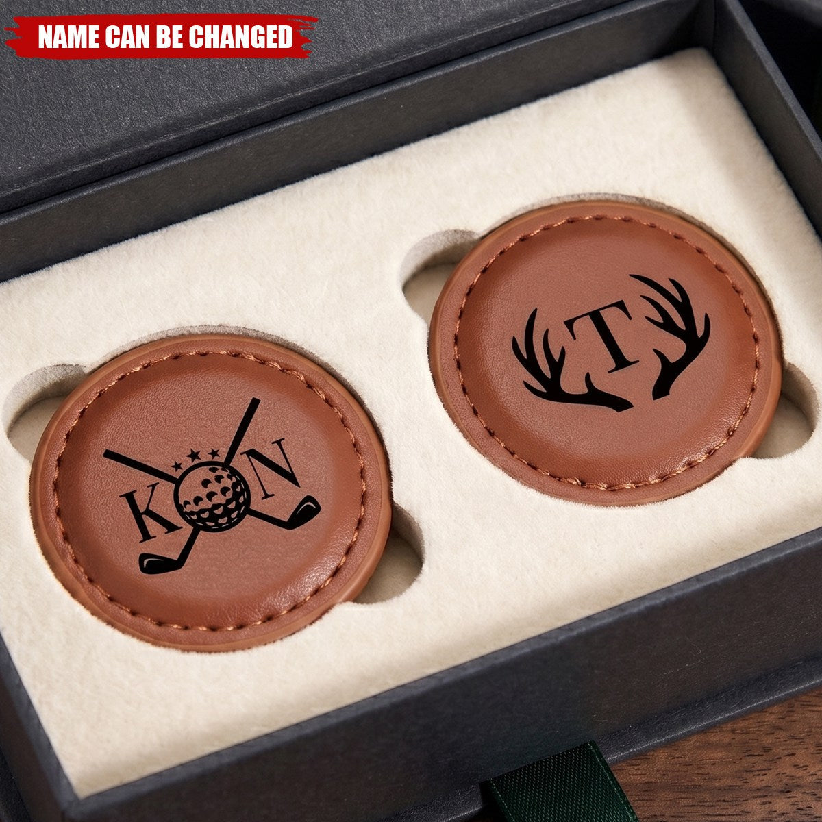 Personalized Golf Clubs Monogram Leather Magnetic Golf Ball Marker with Initial and Name Birthday Father's Day Gift for Golf Lovers