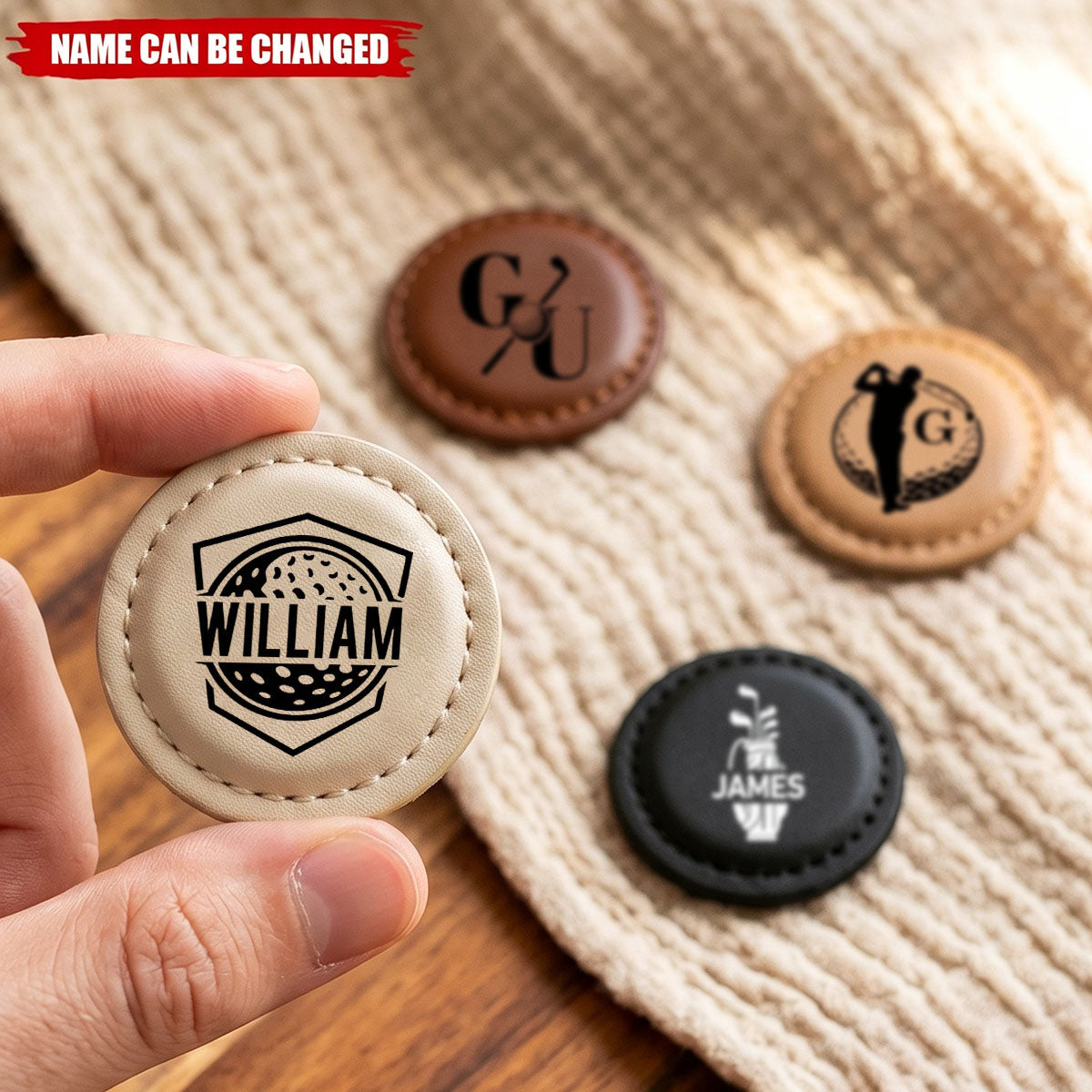 Personalized Golf Silhouette Monogram PU Leather Magnetic Golf Ball Marker with Initial and Name Club Birthday Father's Day Gift for Golf Lovers