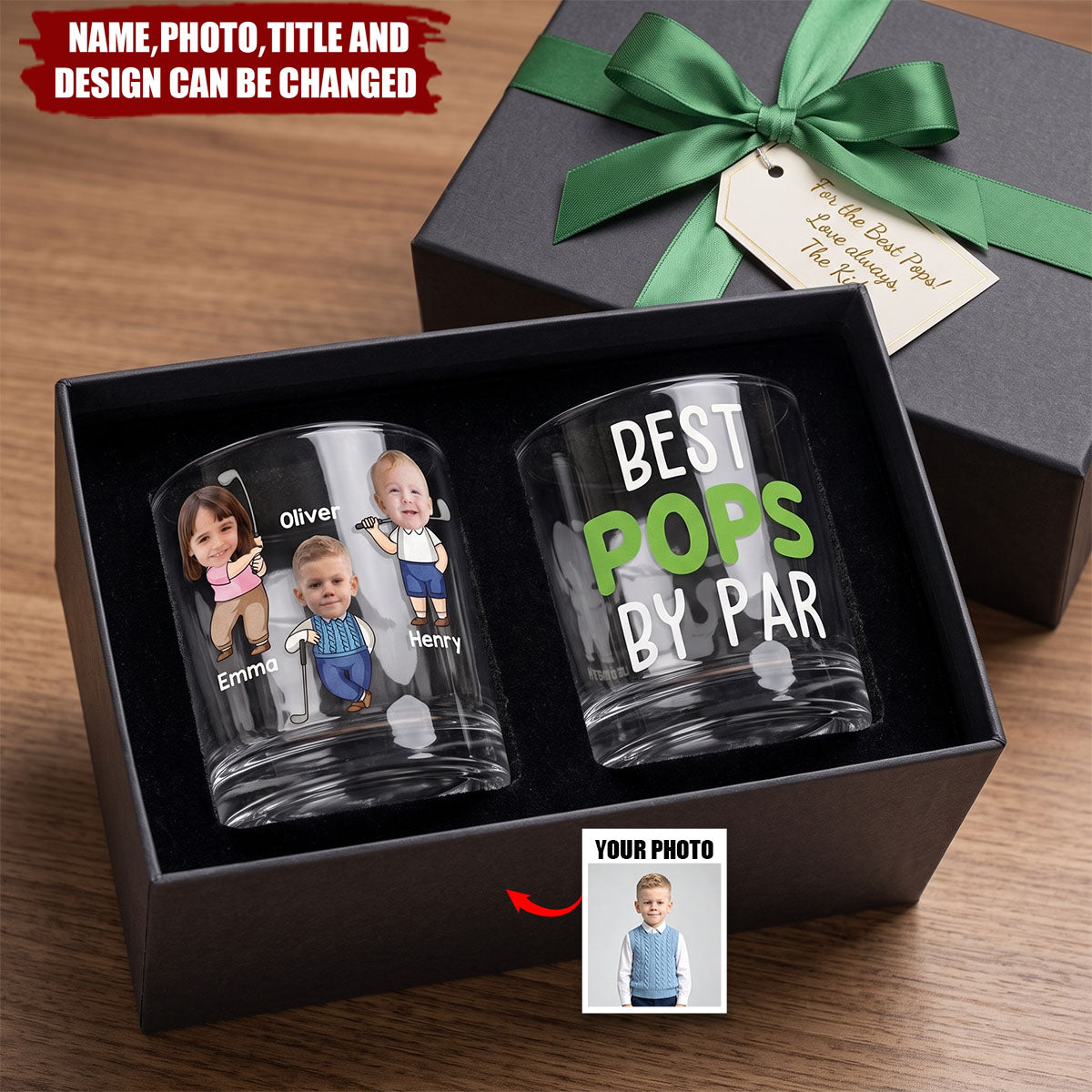 Personalized Best Daddy By Par Golf Photo Character Whiskey Glass with Name and Title Father's Day Golf Weekend Gift for Man Golf Lover