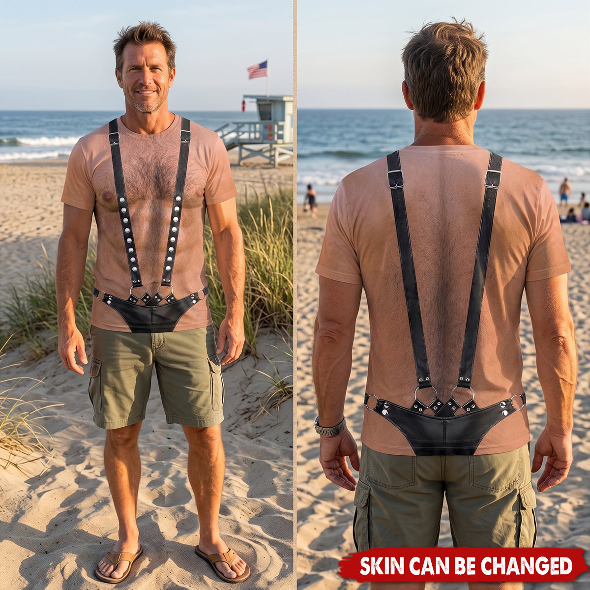Men's Funny 3D Hairy Chest, Bachelor Party Costume, Adult Humor Halloween Cosplay - Personalized Shirt